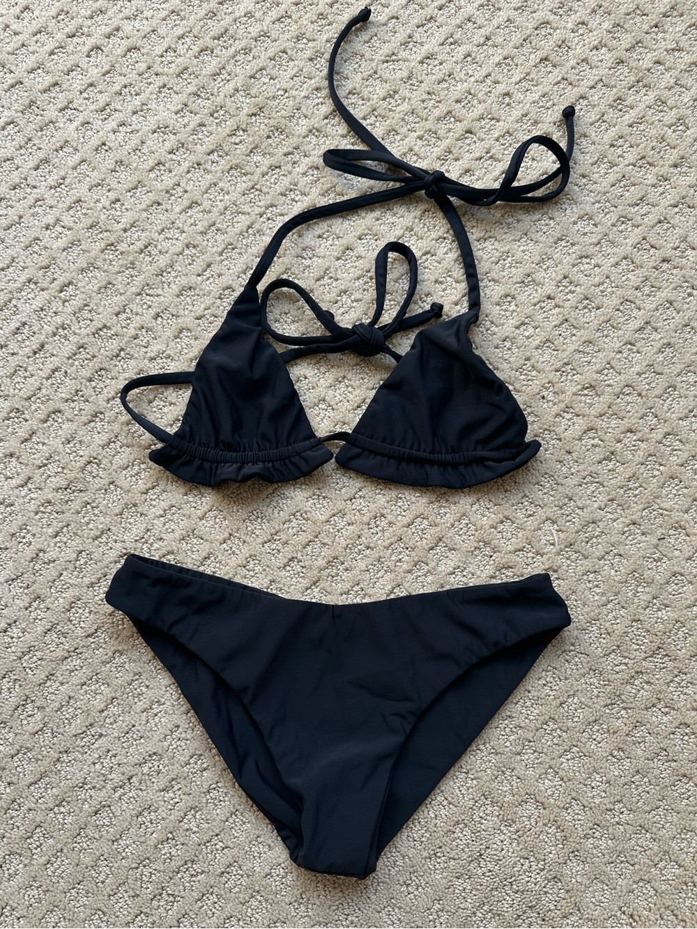 Black Ruffle Triangle Bikini Set - Women